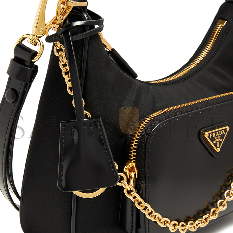 PRADA RE-NYLON AND BRUSHED-LEATHER MINI BAG 1BC198 (22.5*18.5*6.5cm)